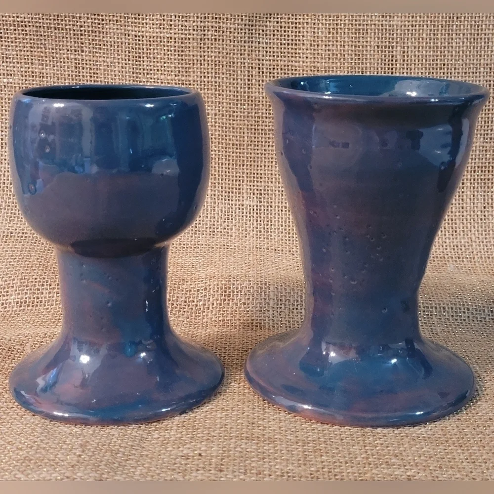 Art‎ Pottery Vase Set Of 2 Blue Glazed Terracotta ~ Great Gift Idea
